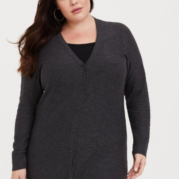 Slub Boyfriend Cardigan Button-Front Sweater - Picture 4 of 8